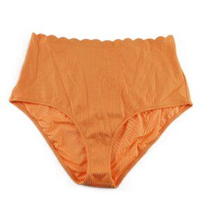 Aerie Women's Waffle Scalloped High Waisted Bikini Bottom Size XL Petal Orange